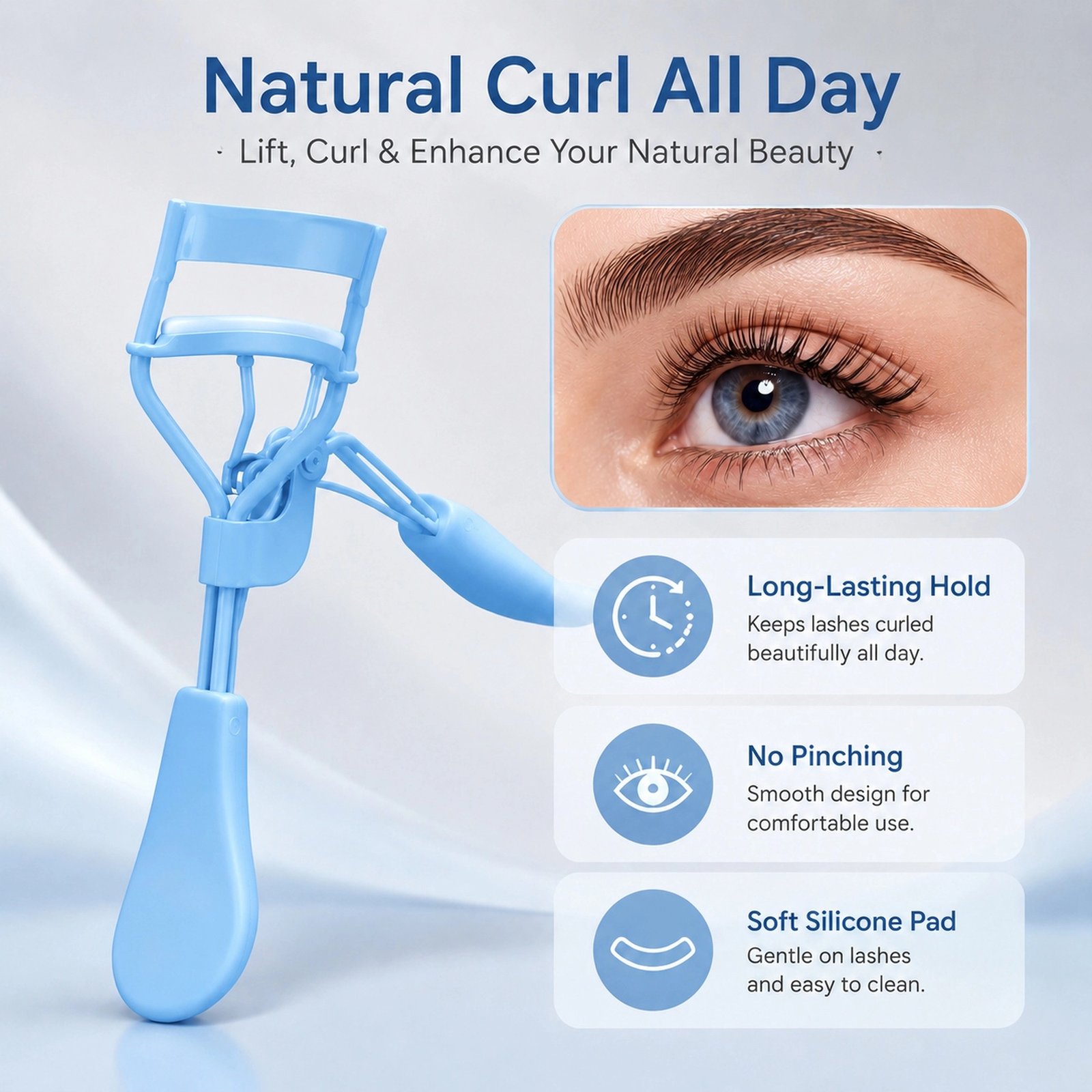 Sky Blue Eyelash Curler — Natural Curl & Long-Lasting Hold, Ergonomic Handle, Lightweight 28g - Image 2