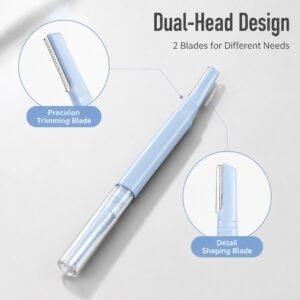 Safety Dual-Head Eyebrow Razor — Micro Guard Mesh, Dual Precision Blades, Portable & Skin-Safe (Sky Blue)