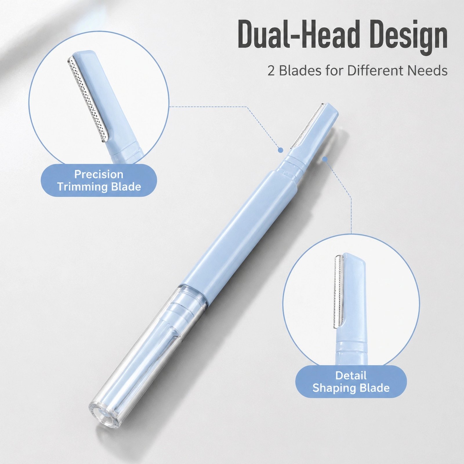 Safety Dual-Head Eyebrow Razor — Micro Guard Mesh, Dual Precision Blades, Portable & Skin-Safe (Sky Blue)