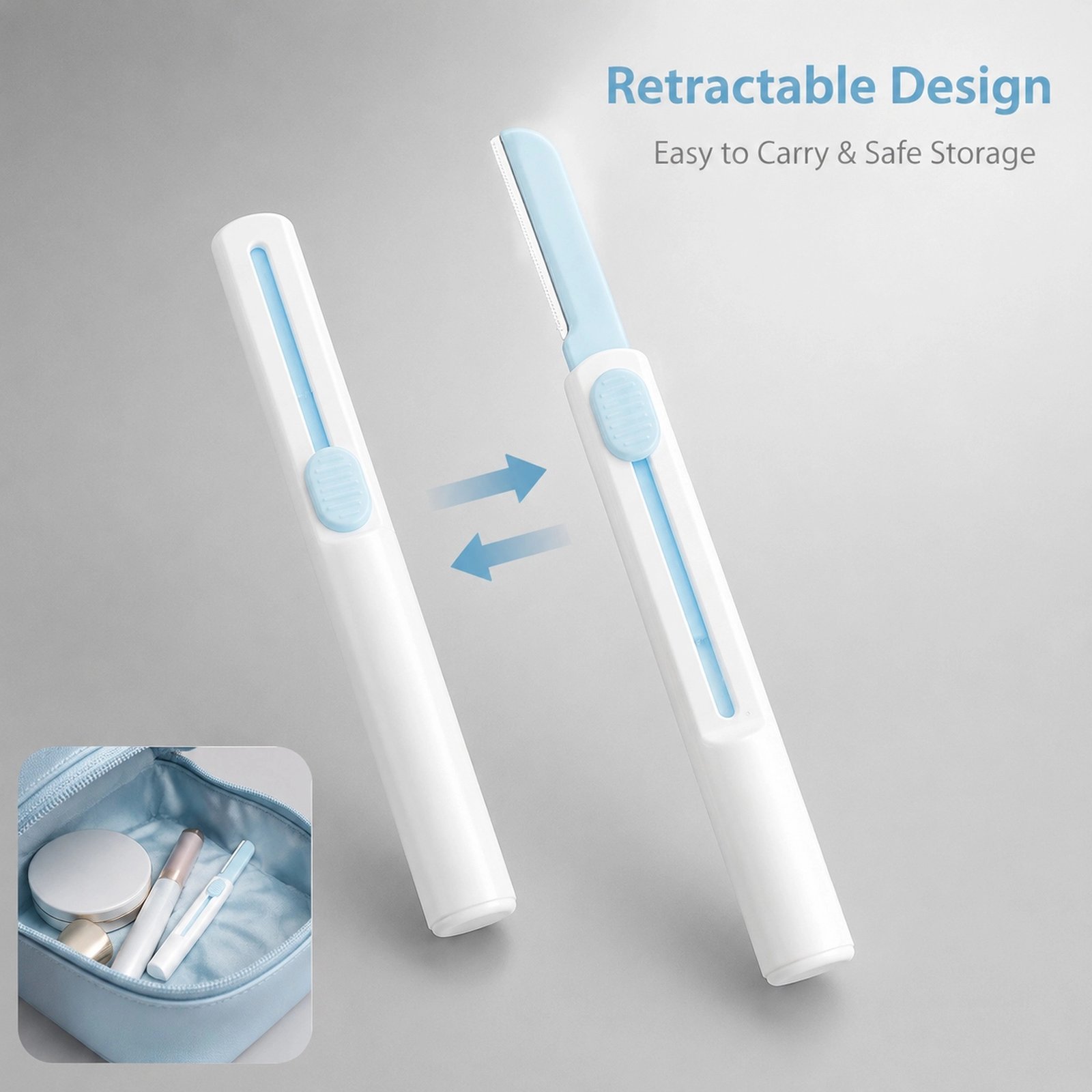 Sky Blue Retractable Eyebrow Razor — Portable Design, Safety Guard Blade, Gentle & Compact (Sky Blue) - Image 6