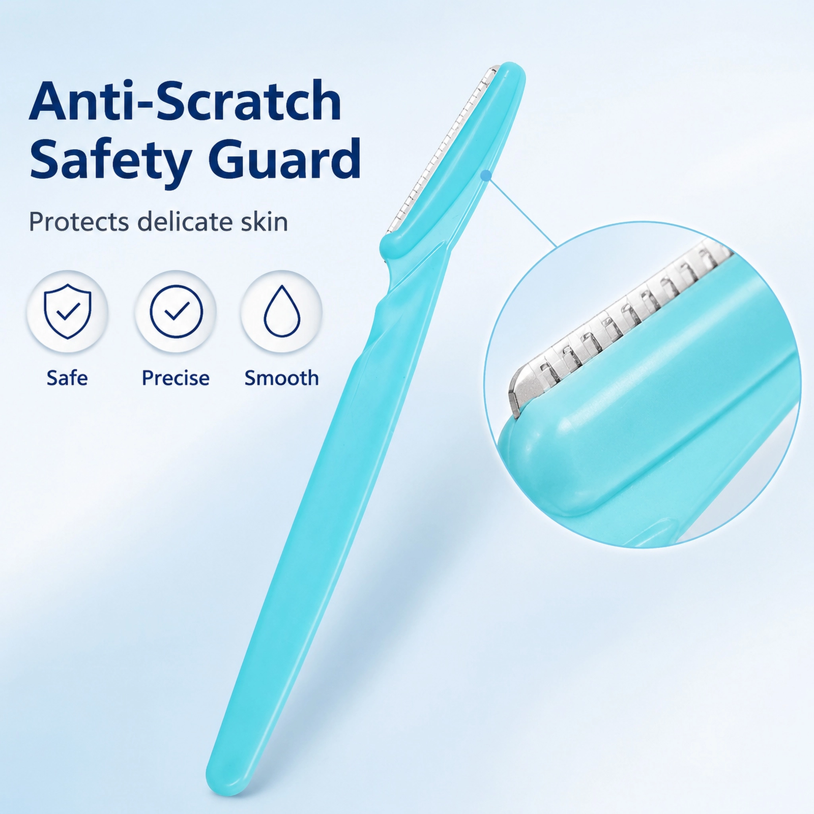 Sky Blue Mini Portable Straight-Handle Eyebrow Razor — Anti-Scratch Safety Guard, Lightweight & Travel-Friendly - Image 2