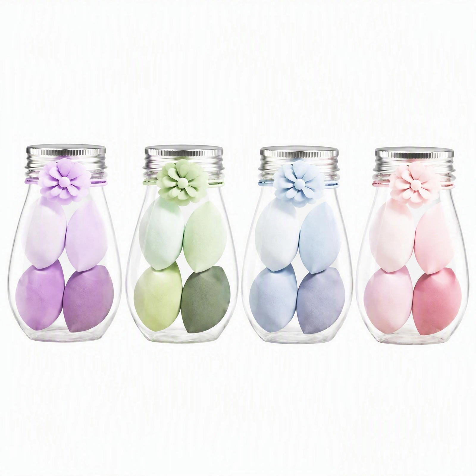 Macaron Makeup Sponge Set 4pcs with Storage Bottle — Soft & Non-Absorbent, Wet & Dry Use, Multi-Angle Design - Image 6