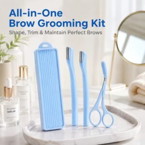 Safety Micro-Guard Eyebrow Razor — Replaceable Blade, Anti-Scratch Guard, Beginner-Friendly (Blue)