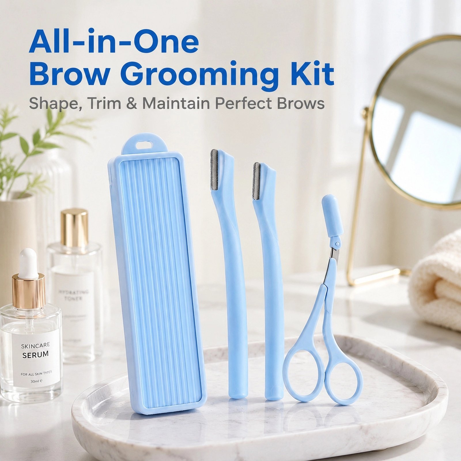 Safety Micro-Guard Eyebrow Razor — Replaceable Blade, Anti-Scratch Guard, Beginner-Friendly (Blue)