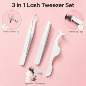 White Slant Tip Lash Applicator Set 3pcs — Precision Grip, Non-Slip, Beginner-Friendly, Curved for Eye Shape