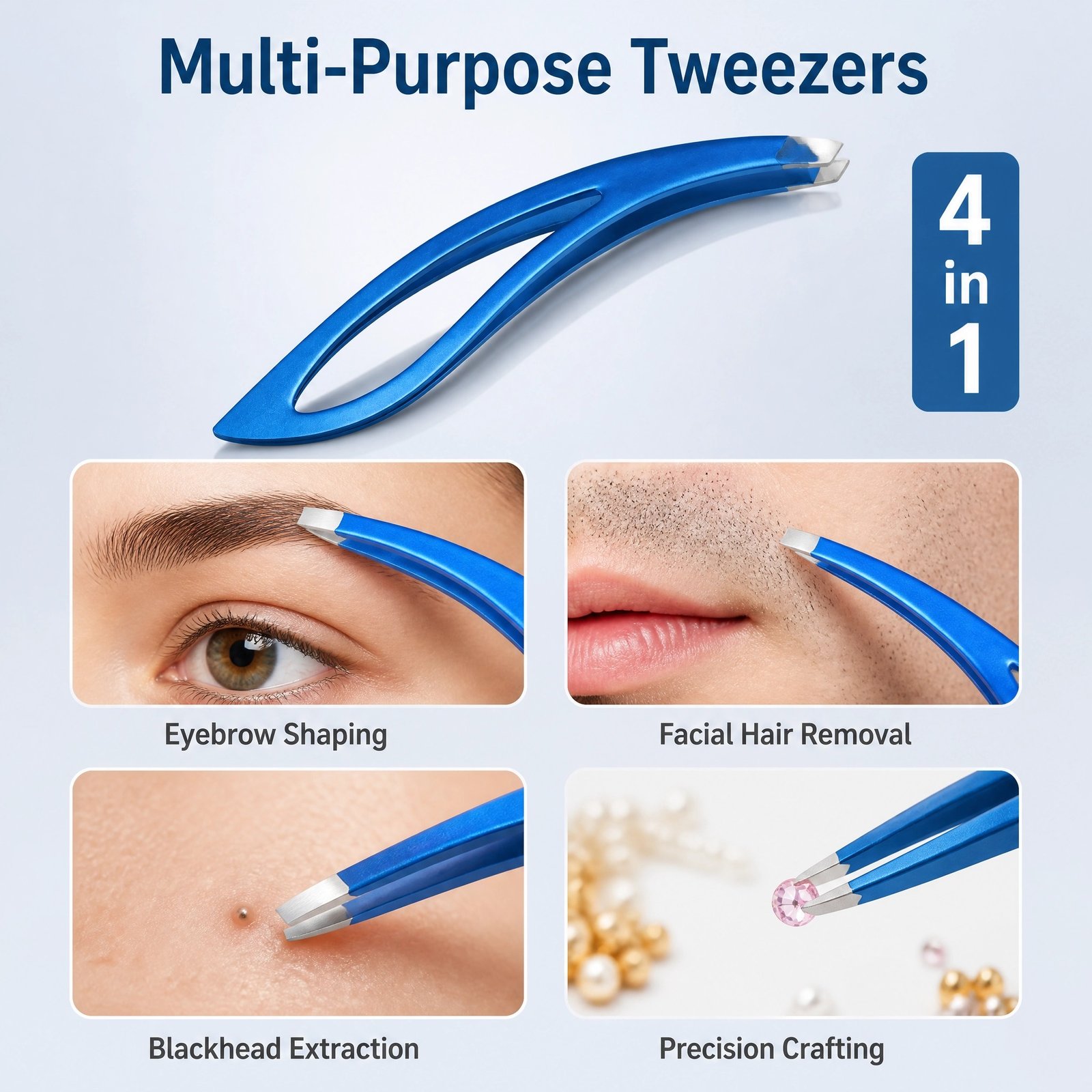 Blue Stainless Steel Slant Tip Tweezer — Precision Grip, Tight Closure, Durable & Rust-Resistant - Image 2