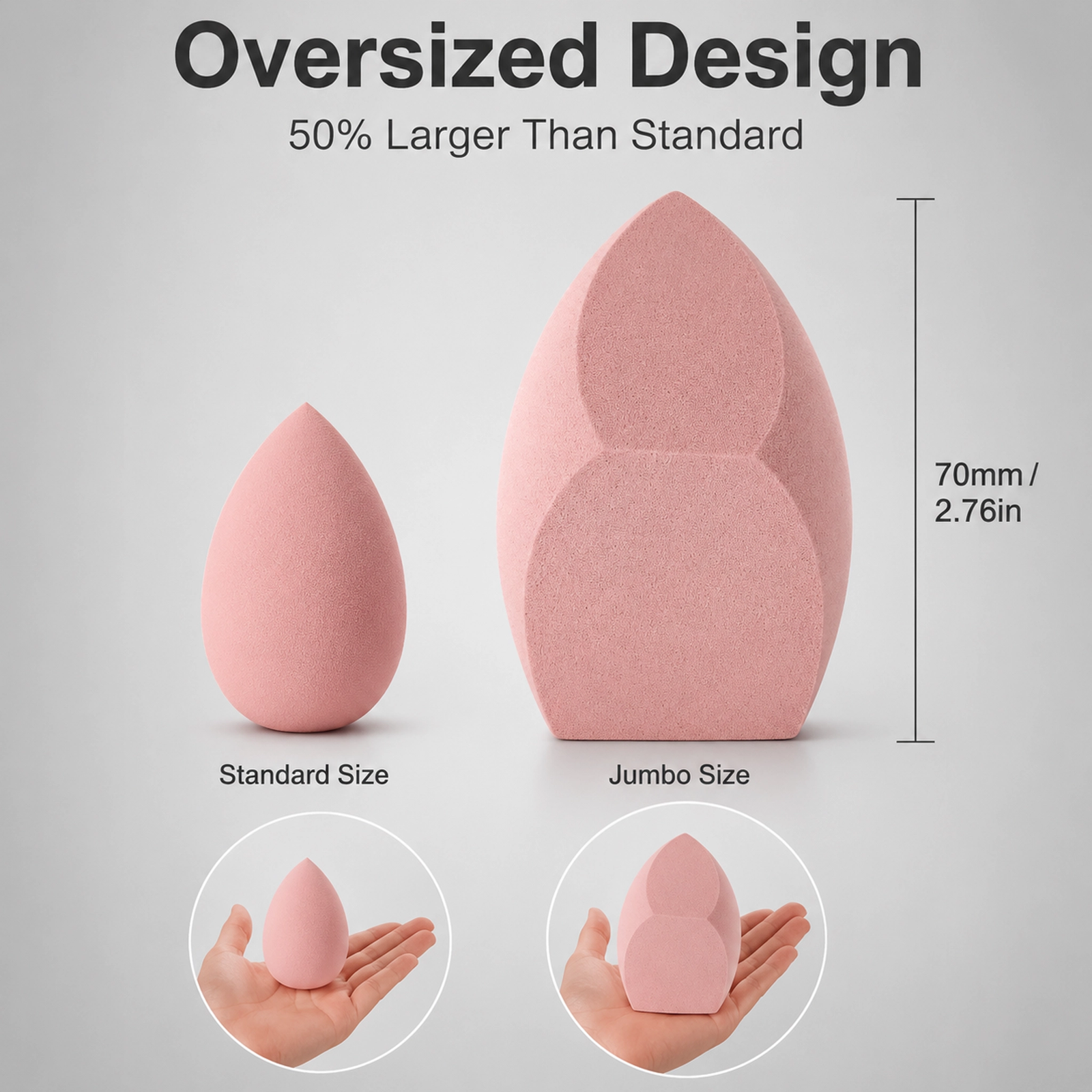 Jumbo 3-Angle Makeup Sponge — Extra-Large Size, Flawless 360° Coverage, Soft & Non-Absorbent (Light Pink) - Image 2