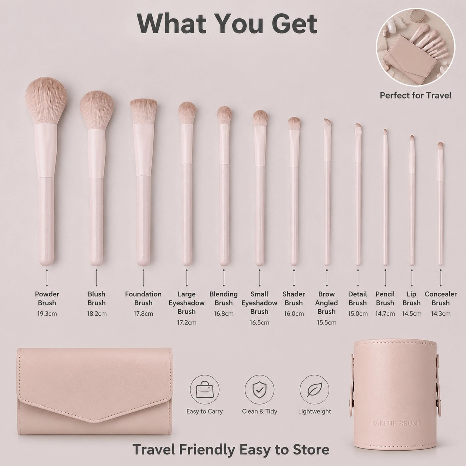 12Pcs Nude Pink Makeup Brush Set — Ultra-Soft Bristles, Full-Face Coverage Kit (Nude Pink) - Image 3