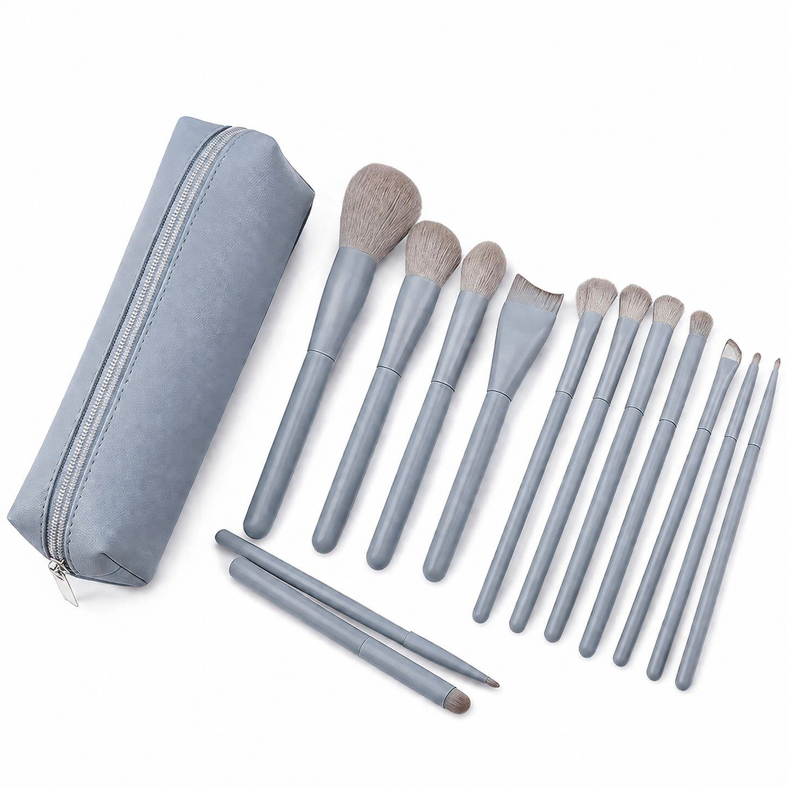 12Pcs Misty Blue Makeup Brush Set with Travel Pouch — Full-Face Kit (Misty Blue) - Image 3