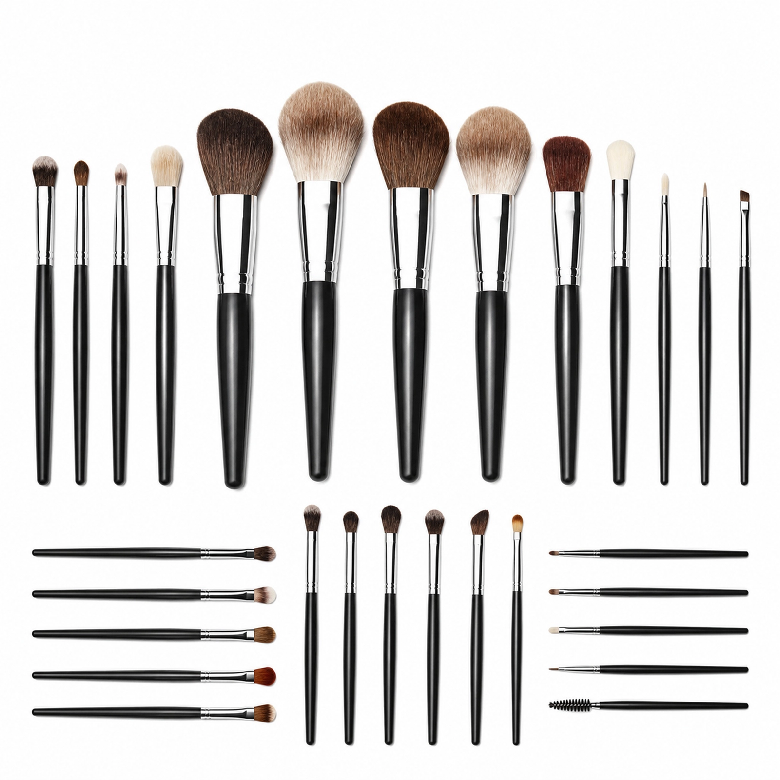 Professional Makeup Brush Set 25pcs — Full-Face Coverage Kit, Soft Bristles, Black Lacquered Handle with Silver Ferrule - Image 3