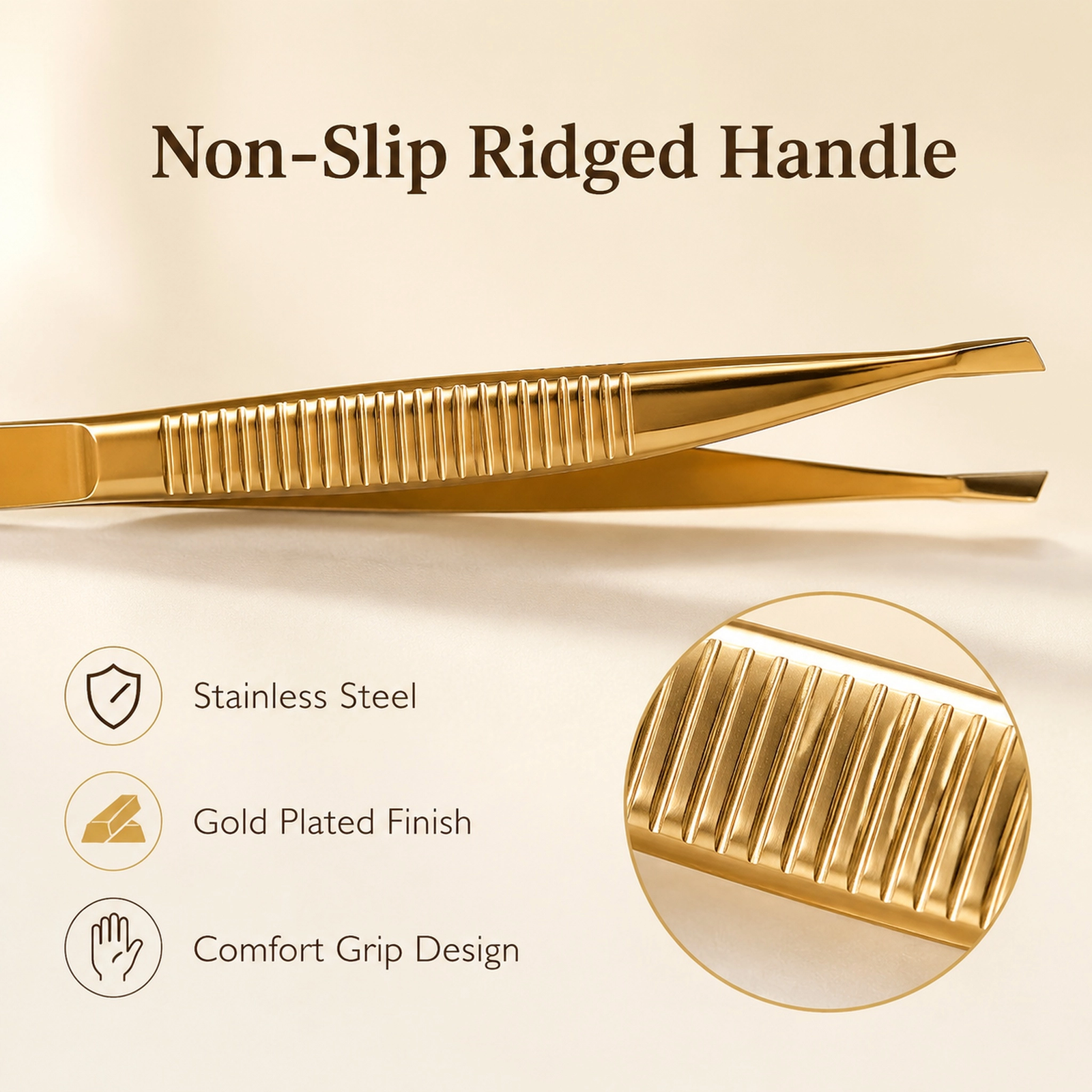 Gold Slant & Straight Tip Eyebrow Tweezers Set — Precision Dual-Tip Design, Non-Slip Grip, Stainless Steel with Gold Finish - Image 6