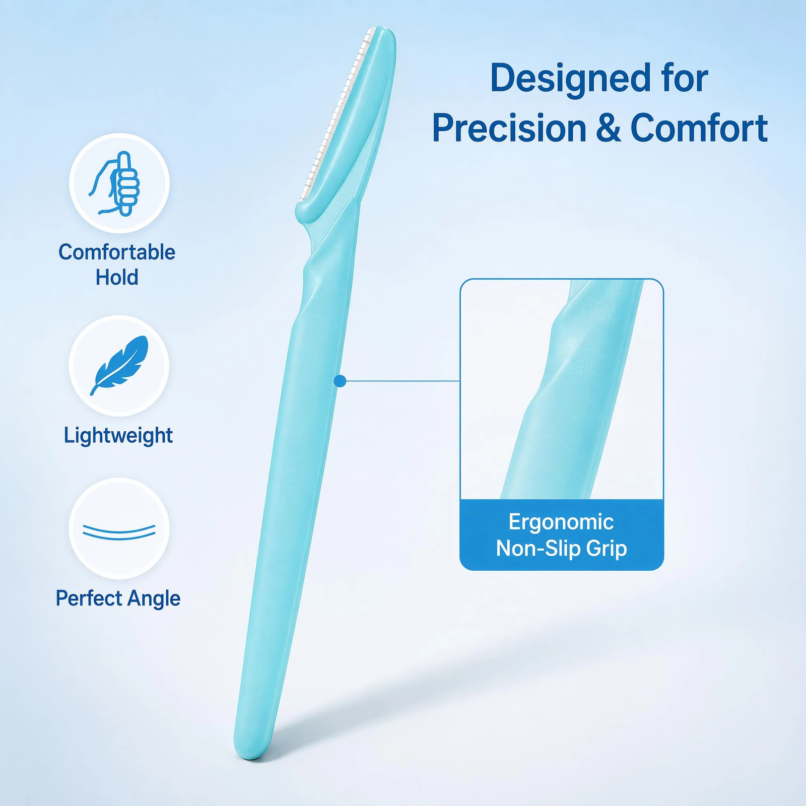 Sky Blue Mini Portable Straight-Handle Eyebrow Razor — Anti-Scratch Safety Guard, Lightweight & Travel-Friendly