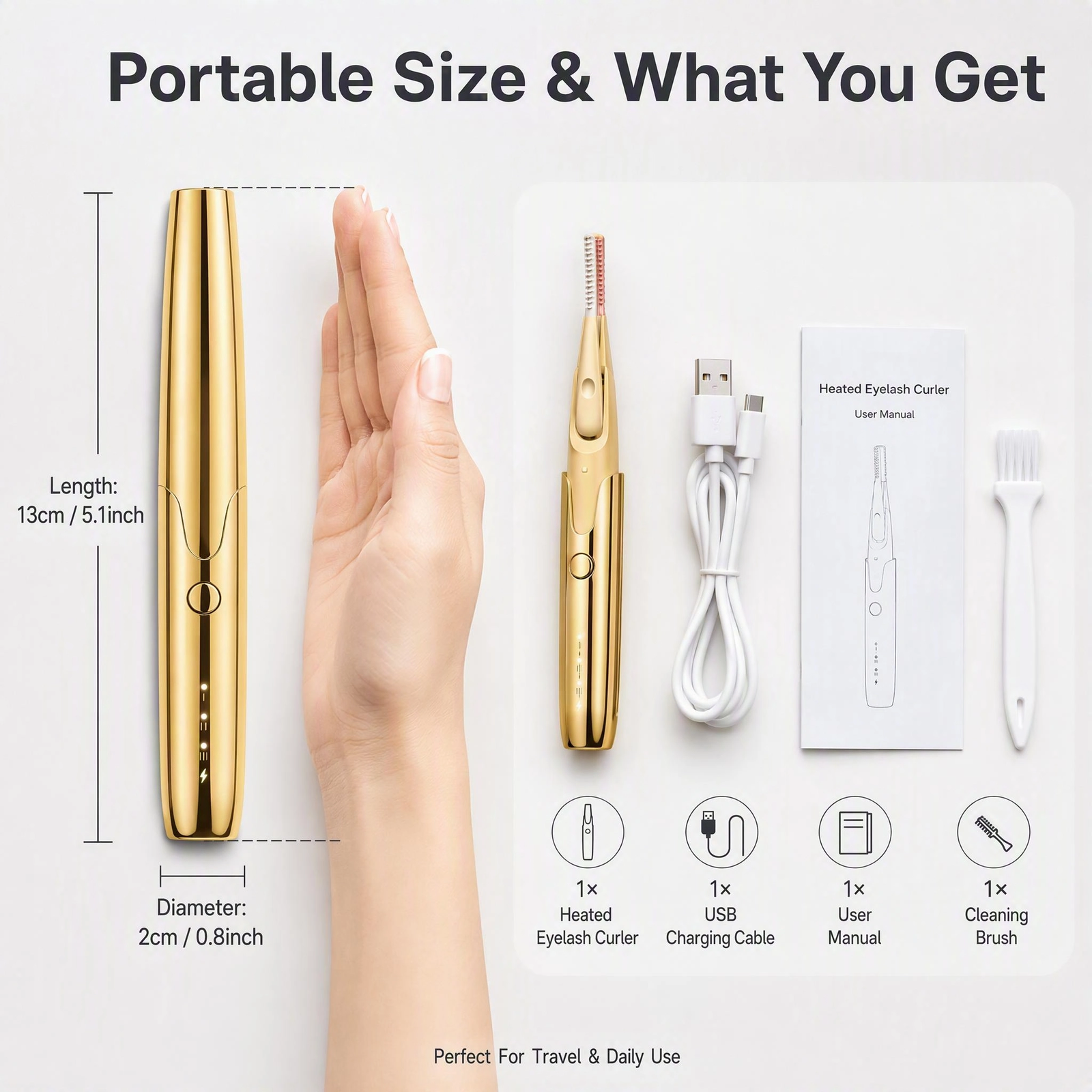 Portable Gold-Plated Electric Eyelash Curler — 10-Second Quick Heat, Comb-Integrated Design, Long-Lasting Curl - Image 5