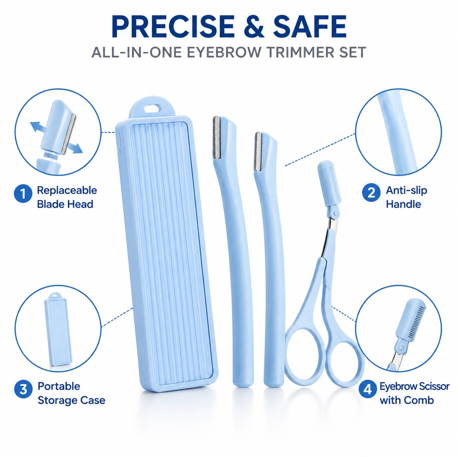 Safety Micro-Guard Eyebrow Razor — Replaceable Blade, Anti-Scratch Guard, Beginner-Friendly (Blue) - Image 3