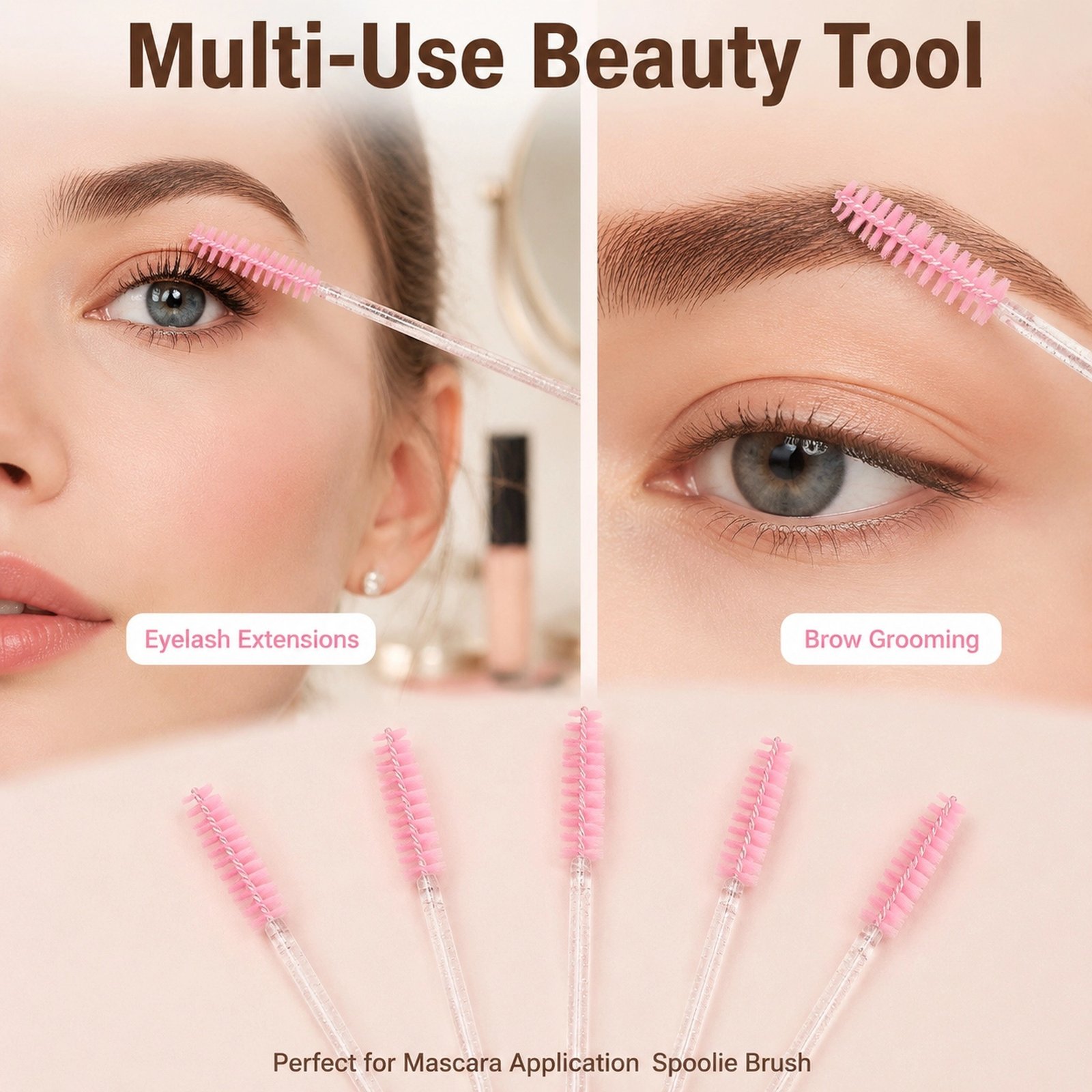 Glitter Handle Disposable Eyelash Mascara Wands — Soft Nylon Bristles, Multi-Use for Lashes & Brows (50Pcs Value Pack) - Image 3