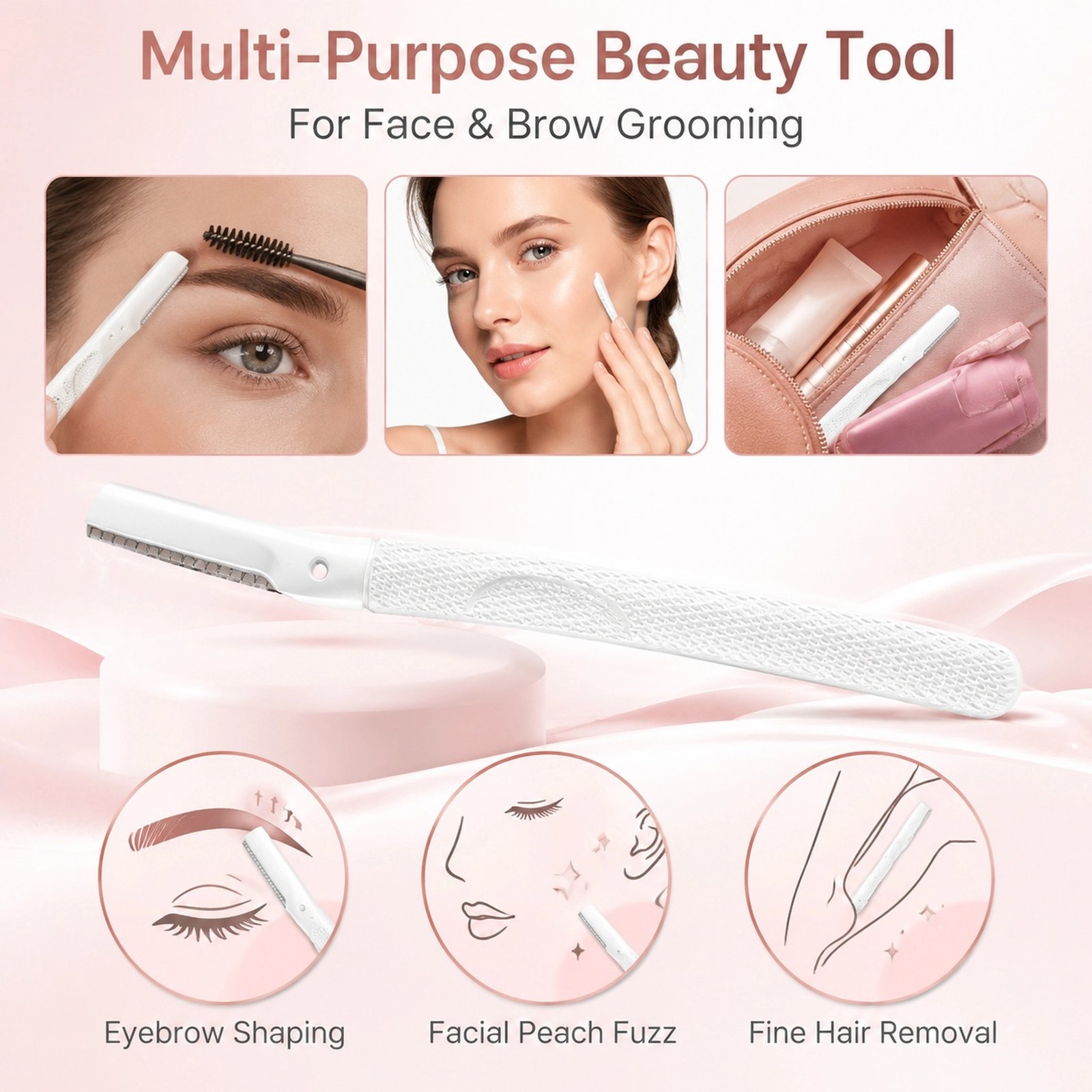 Premium Straight-Handle Eyebrow Razor — Precision Micro-Blade, Anti-Slip Texture, Gentle & Portable (White) - Image 2