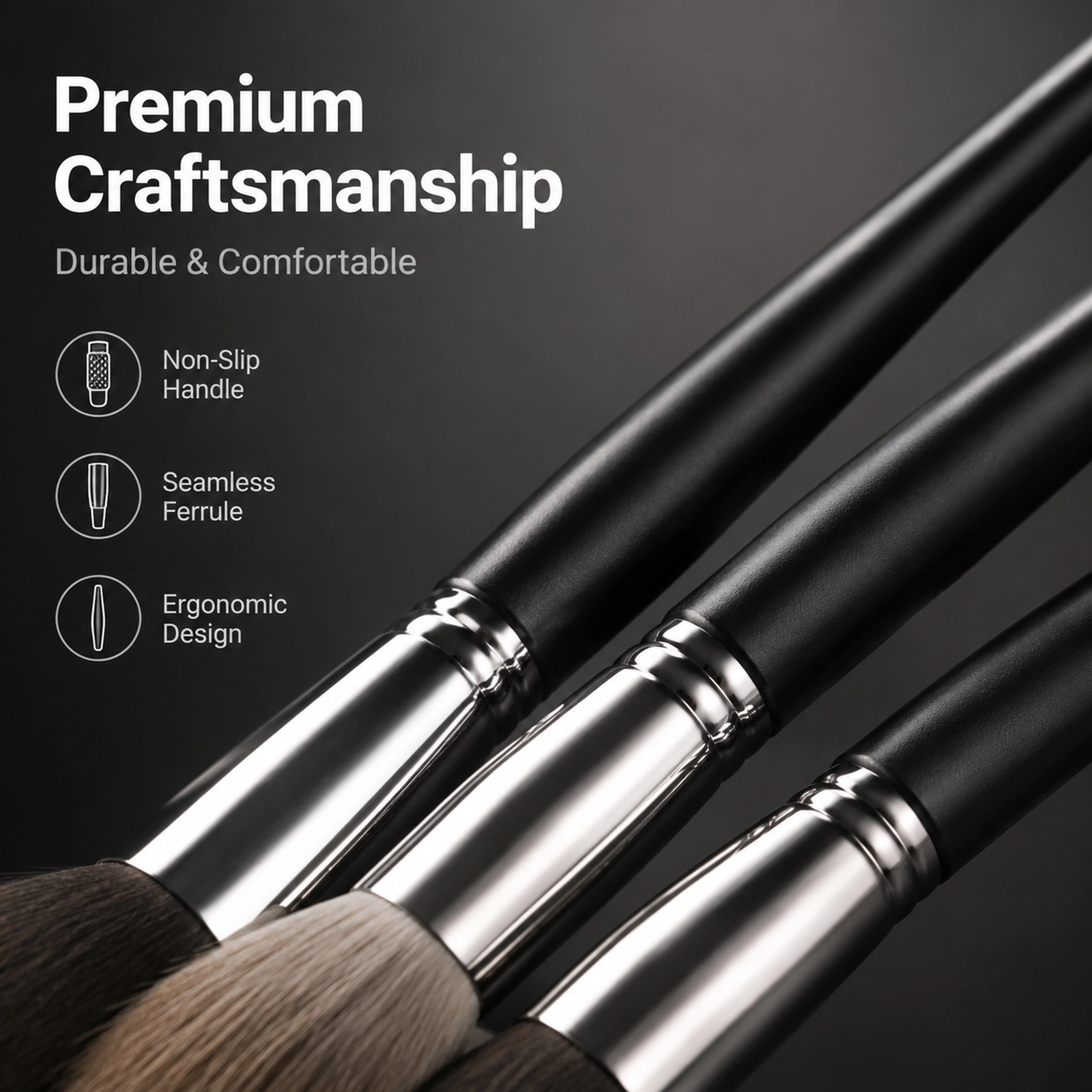 Professional Makeup Brush Set 25pcs — Full-Face Coverage Kit, Soft Bristles, Black Lacquered Handle with Silver Ferrule - Image 4