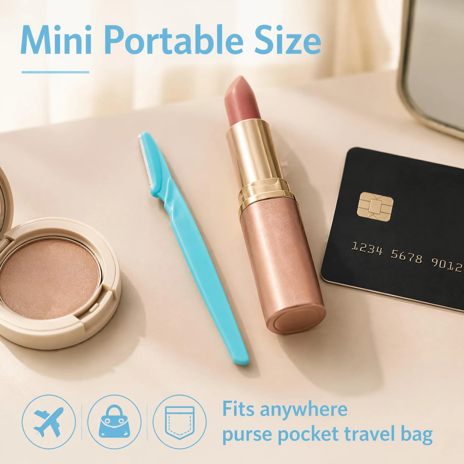 Sky Blue Mini Portable Straight-Handle Eyebrow Razor — Anti-Scratch Safety Guard, Lightweight & Travel-Friendly - Image 4