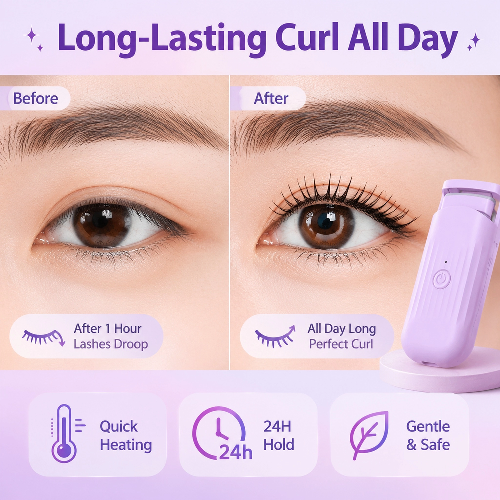 Upgraded Electric Eyelash Curler — 3 Adjustable Temperature Settings, Eye-Adaptive Curve, Type-C Rechargeable - Image 4