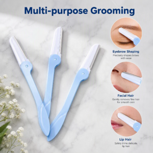 Blue Foldable Eyebrow Razor Set 3pcs — Stainless Steel Safety Blade, Compact & Travel-Friendly