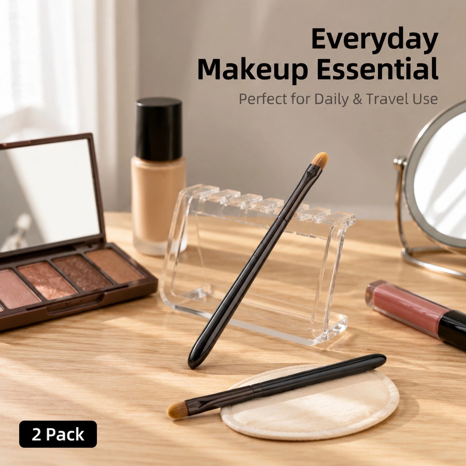 Dual-Ended Concealer & Eyeshadow Brush Set 2pcs — Round & Angled Tips, Black Lacquered Handle - Image 4
