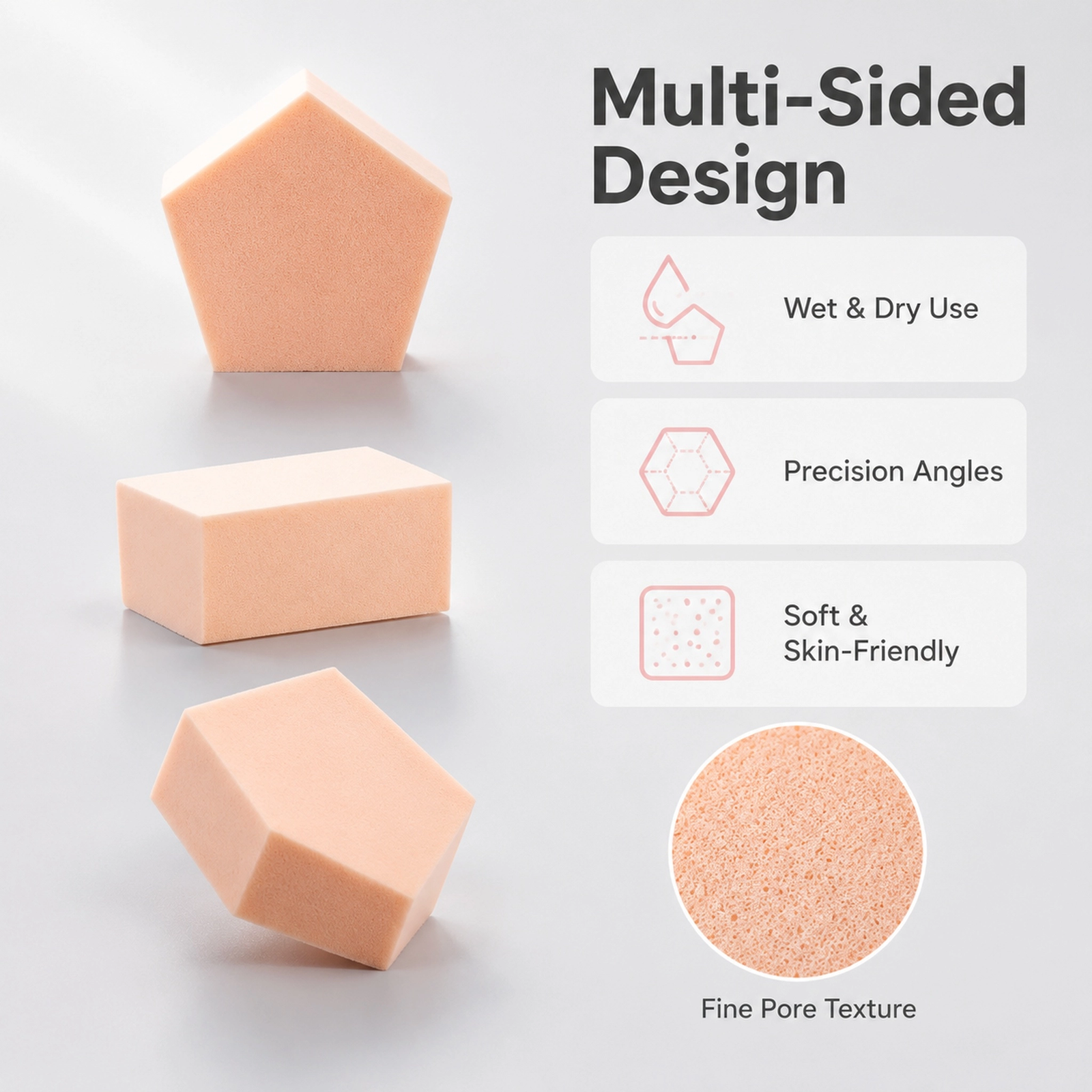 Multi-Angle Makeup Sponge Set 15pcs — Wet & Dry Use, Non-Absorbent, Flawless Application (Skin Tone) - Image 5