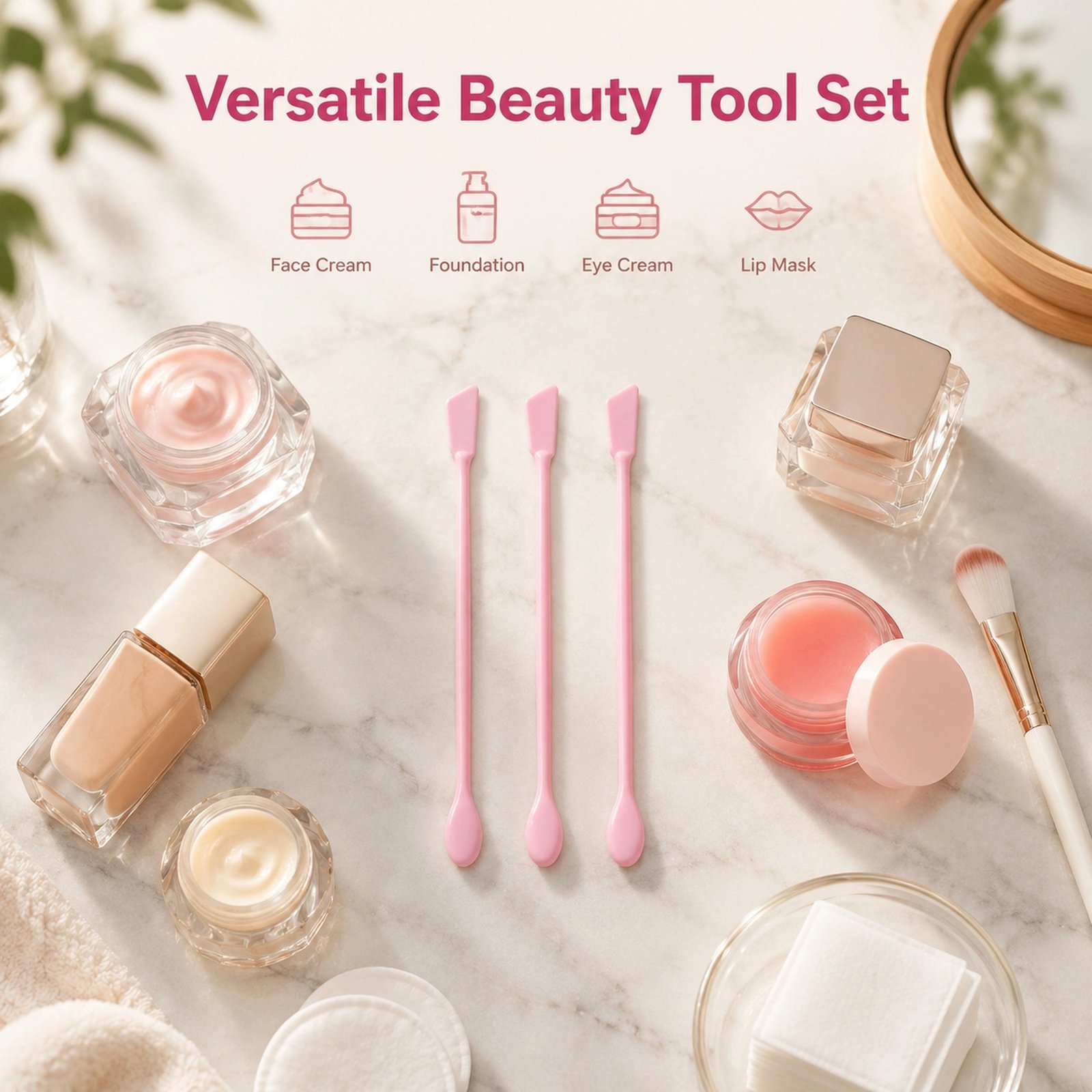 Pink Silicone Cosmetic Spatula Set 3pcs — Dual-Ended Food-Grade Scoop & Spreader, 3 Sizes for All Jars