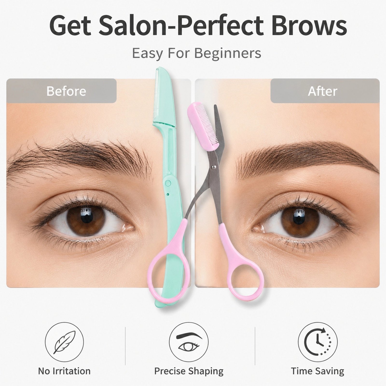 Foldable Eyebrow Razor with Eyebrow Scissors Comb Set — Safe Folding Design, Precision Blade, 2-in-1 Grooming Kit (Green) - Image 5
