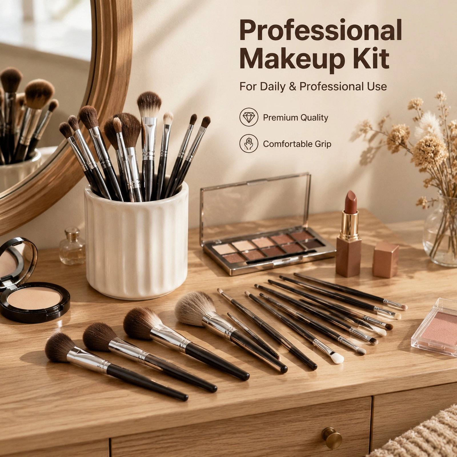 Professional Makeup Brush Set 25pcs — Full-Face Coverage Kit, Soft Bristles, Black Lacquered Handle with Silver Ferrule