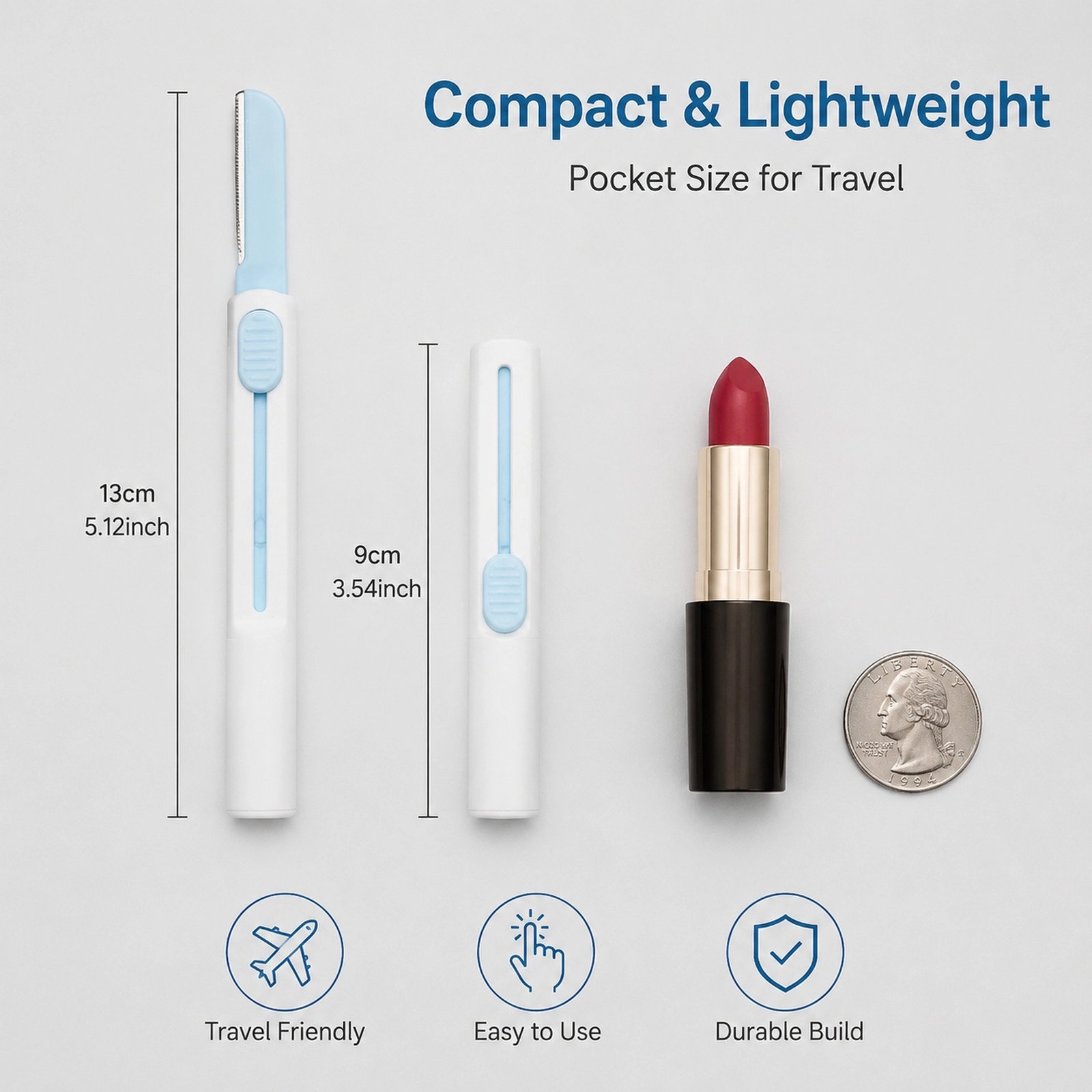 Sky Blue Retractable Eyebrow Razor — Portable Design, Safety Guard Blade, Gentle & Compact (Sky Blue)