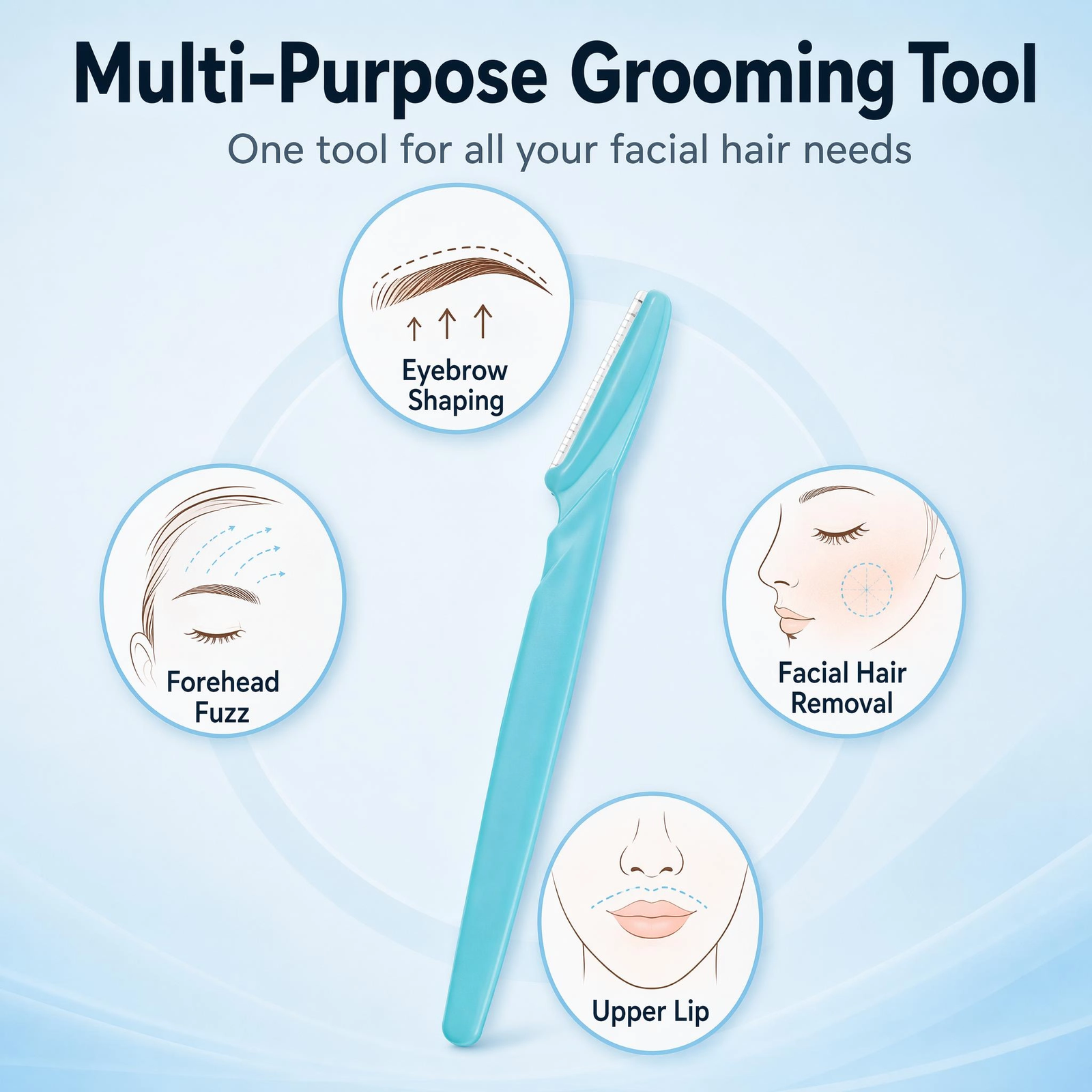 Sky Blue Mini Portable Straight-Handle Eyebrow Razor — Anti-Scratch Safety Guard, Lightweight & Travel-Friendly - Image 5