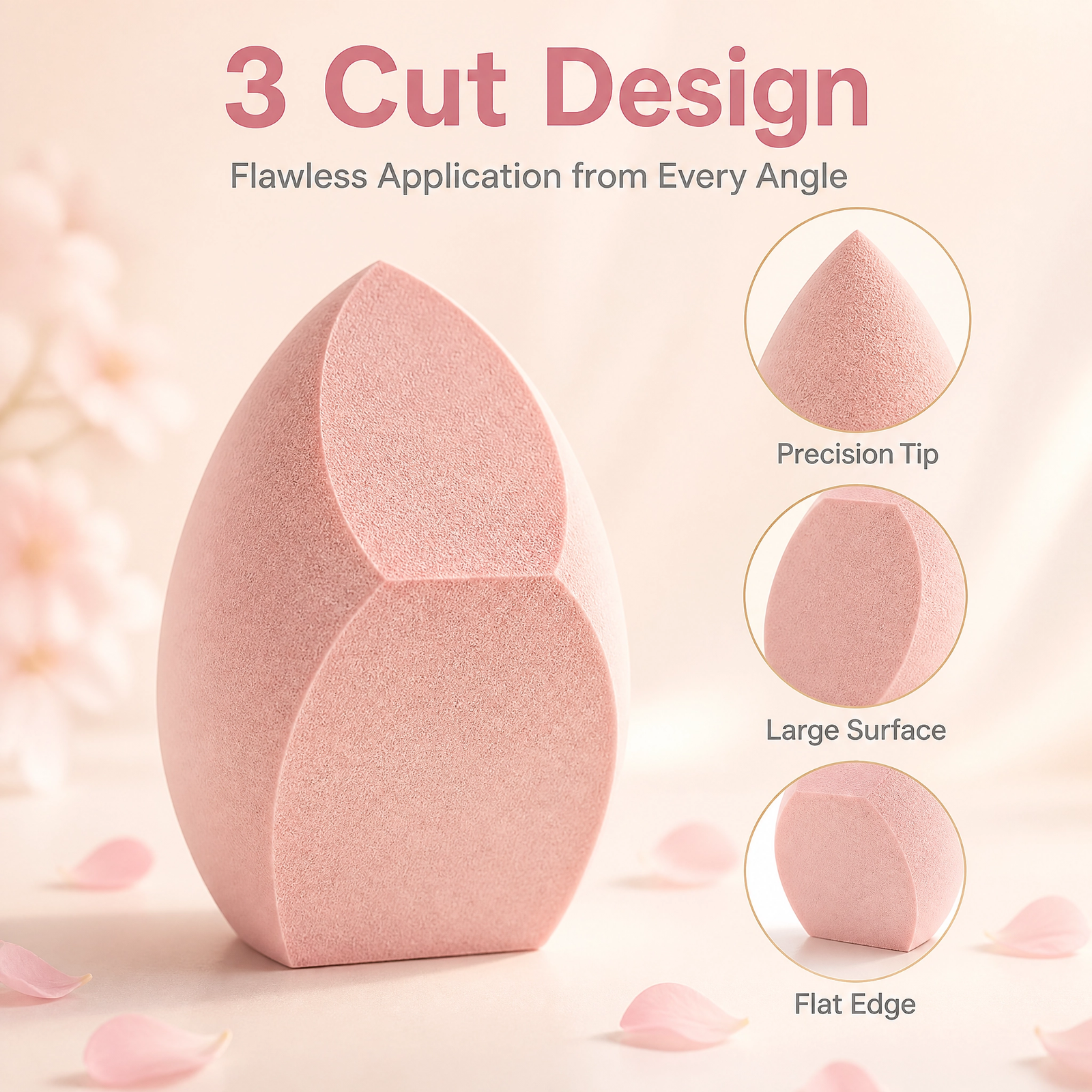 Jumbo 3-Angle Makeup Sponge — Extra-Large Size, Flawless 360° Coverage, Soft & Non-Absorbent (Light Pink) - Image 5