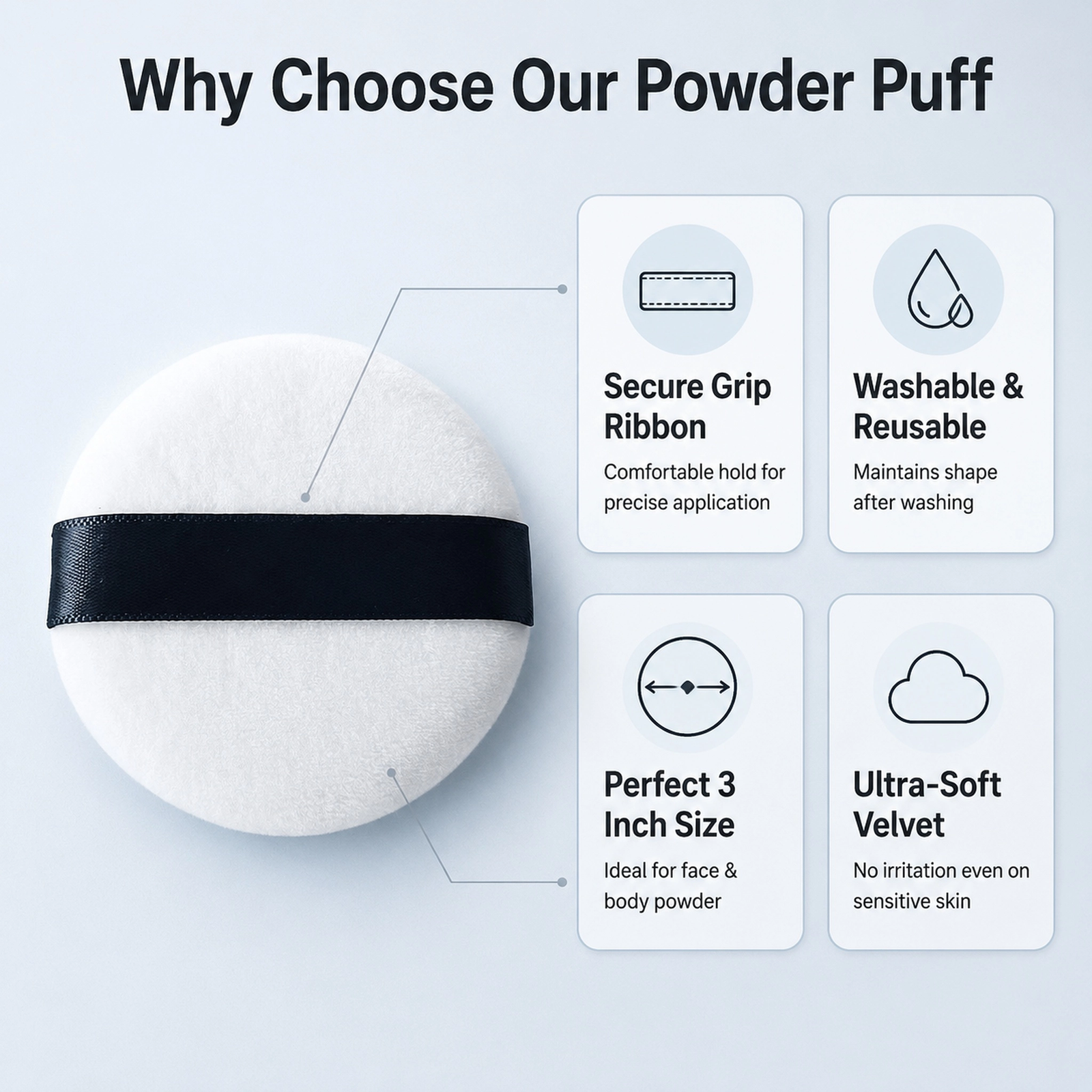 Velvet Powder Puff — Ultra-Soft Velvet Surface, Even Streak-Free Setting, Washable & Reusable - Image 6
