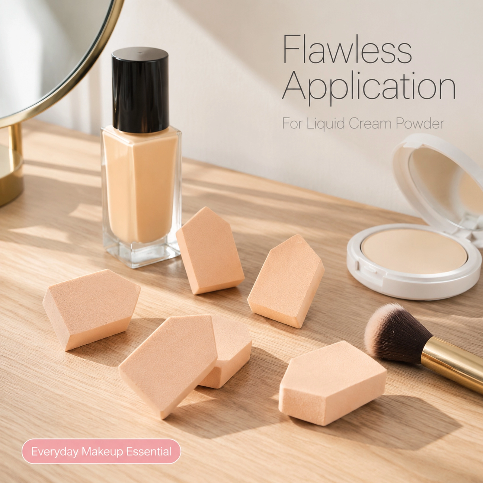 Multi-Angle Makeup Sponge Set 15pcs — Wet & Dry Use, Non-Absorbent, Flawless Application (Skin Tone)