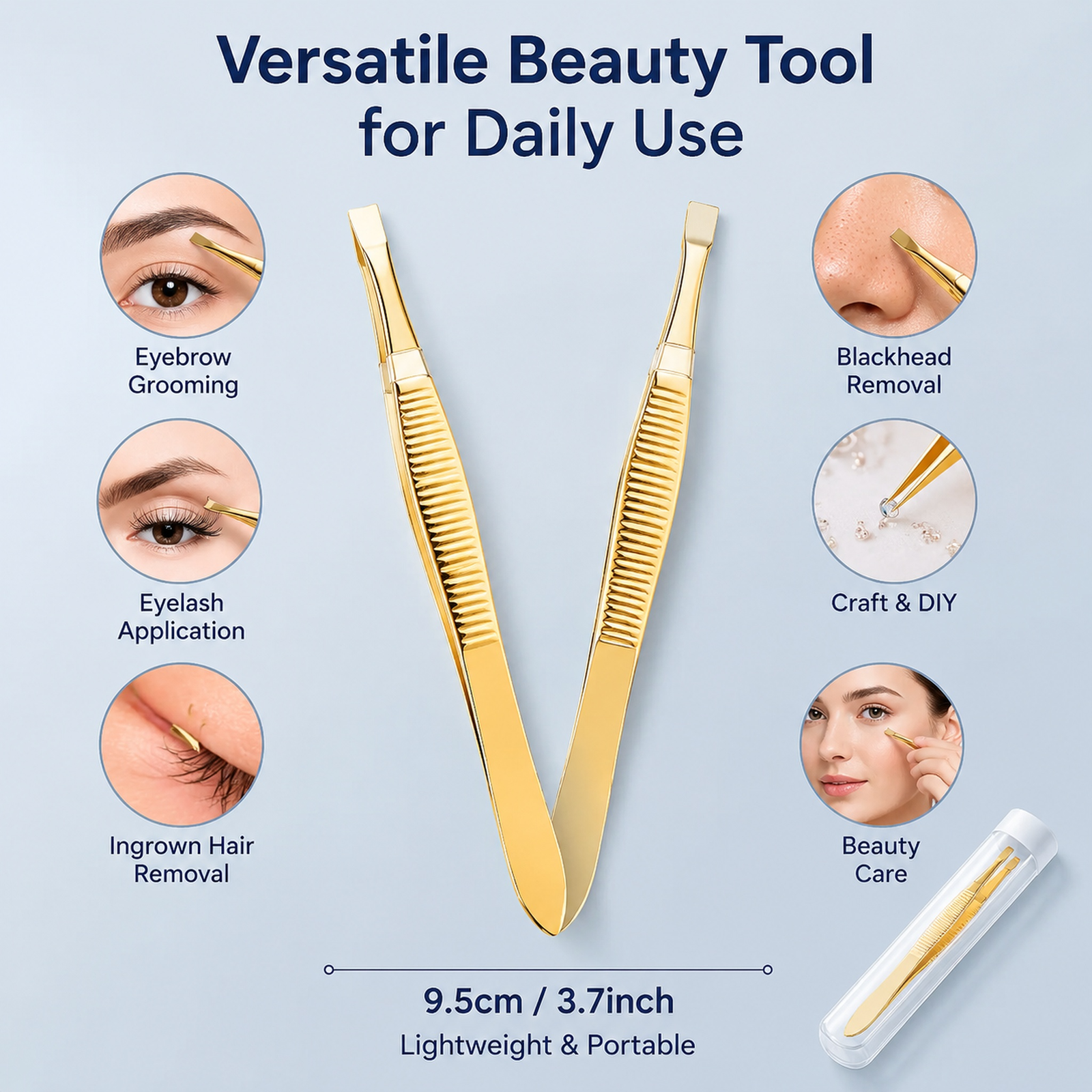 Gold Slant & Straight Tip Eyebrow Tweezers Set — Precision Dual-Tip Design, Non-Slip Grip, Stainless Steel with Gold Finish - Image 4