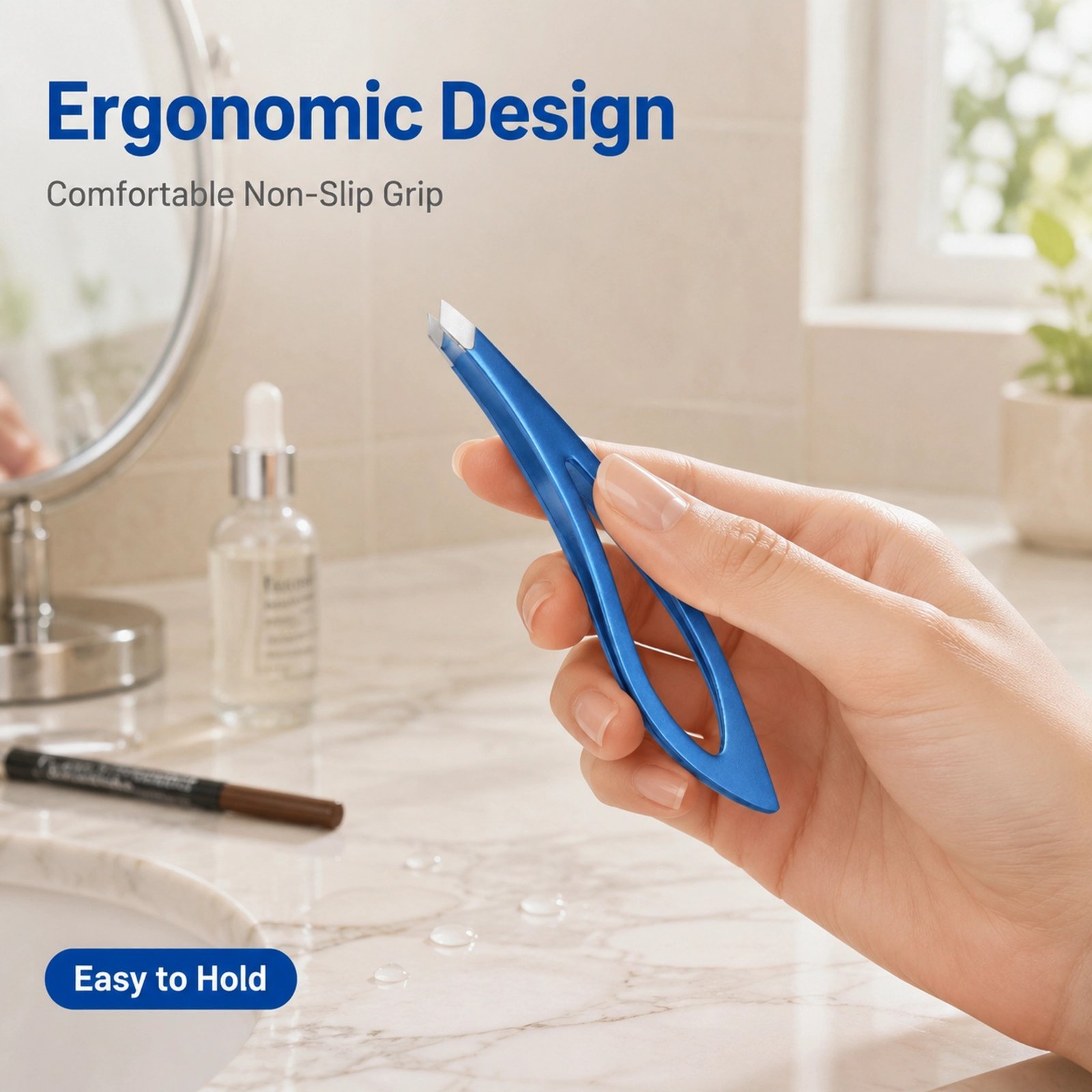 Blue Stainless Steel Slant Tip Tweezer — Precision Grip, Tight Closure, Durable & Rust-Resistant