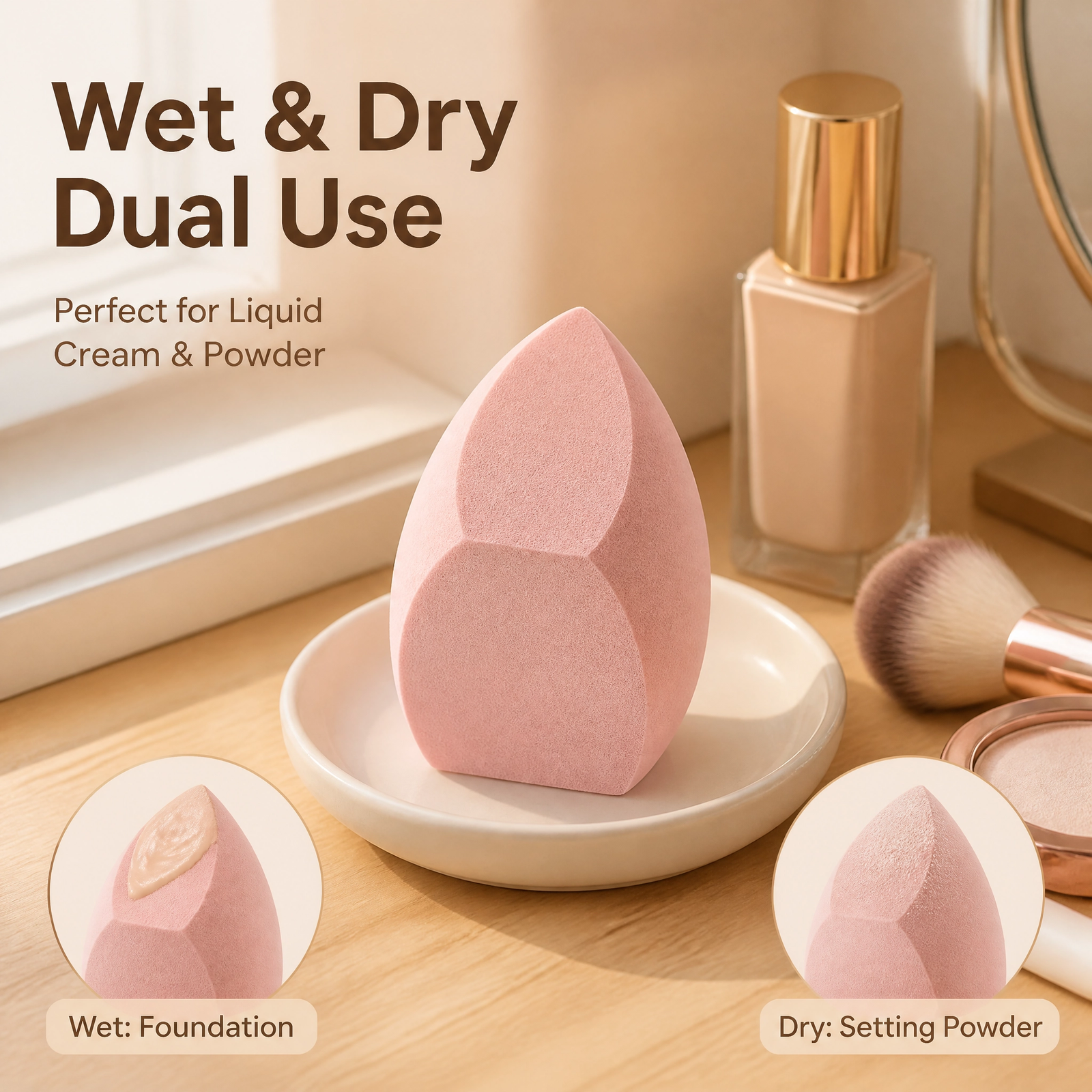 Jumbo 3-Angle Makeup Sponge — Extra-Large Size, Flawless 360° Coverage, Soft & Non-Absorbent (Light Pink)