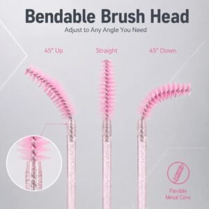 Glitter Handle Disposable Eyelash Mascara Wands — Soft Nylon Bristles, Multi-Use for Lashes & Brows (50Pcs Value Pack)
