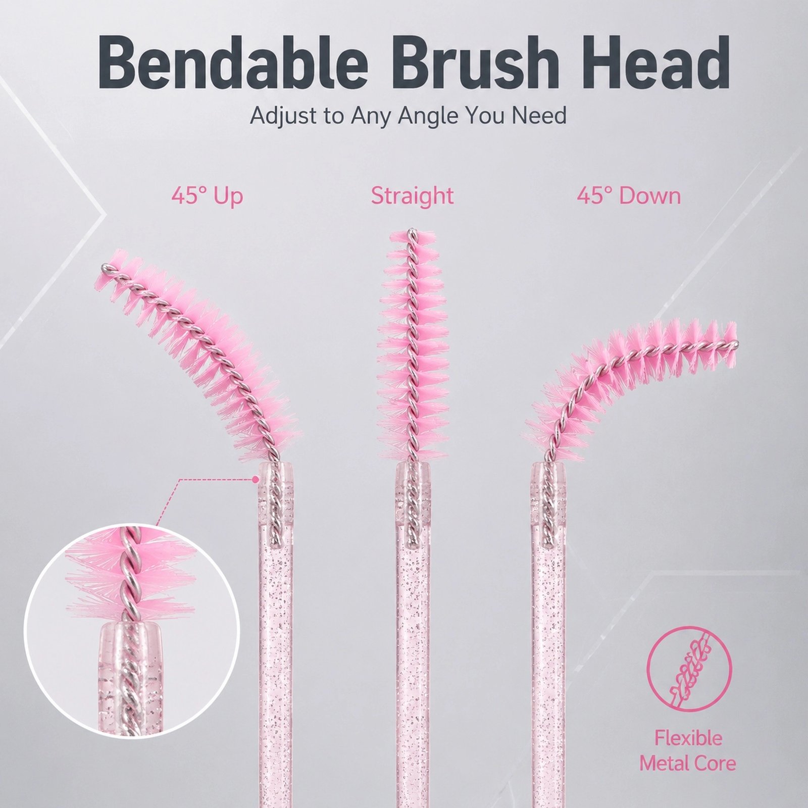 Glitter Handle Disposable Eyelash Mascara Wands — Soft Nylon Bristles, Multi-Use for Lashes & Brows (50Pcs Value Pack)