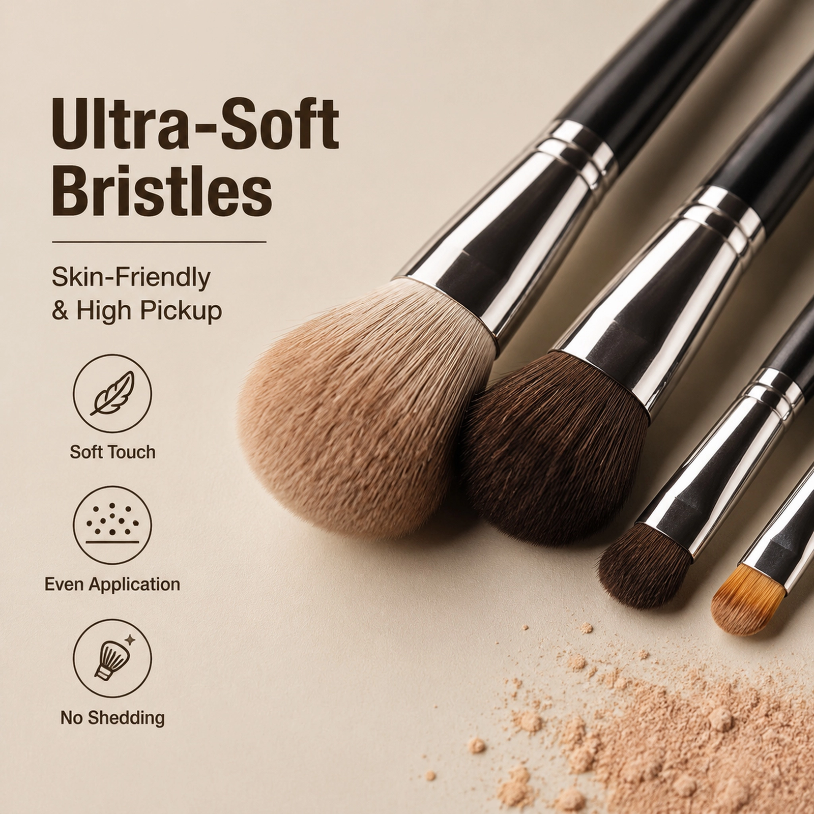 Professional Makeup Brush Set 25pcs — Full-Face Coverage Kit, Soft Bristles, Black Lacquered Handle with Silver Ferrule - Image 6