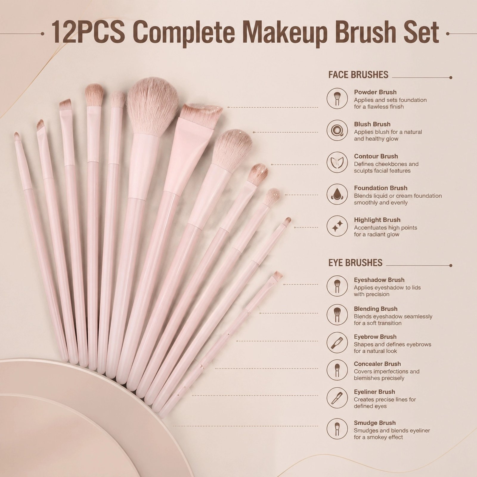 12Pcs Nude Pink Makeup Brush Set — Ultra-Soft Bristles, Full-Face Coverage Kit (Nude Pink) - Image 2