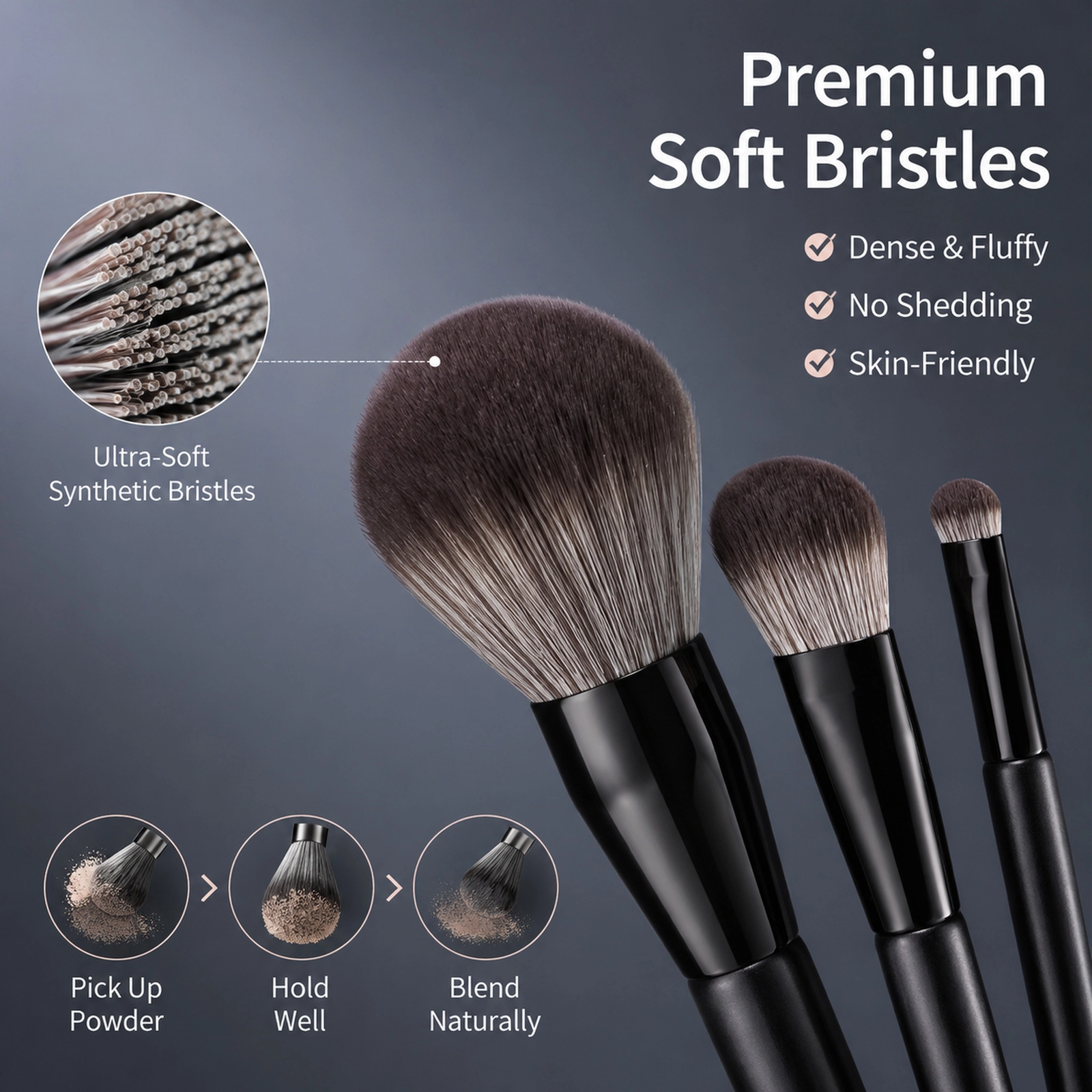 10Pcs Professional Makeup Brush Set — Ultra-Soft Dense Bristles (Grey-Pink / Black) - Image 4