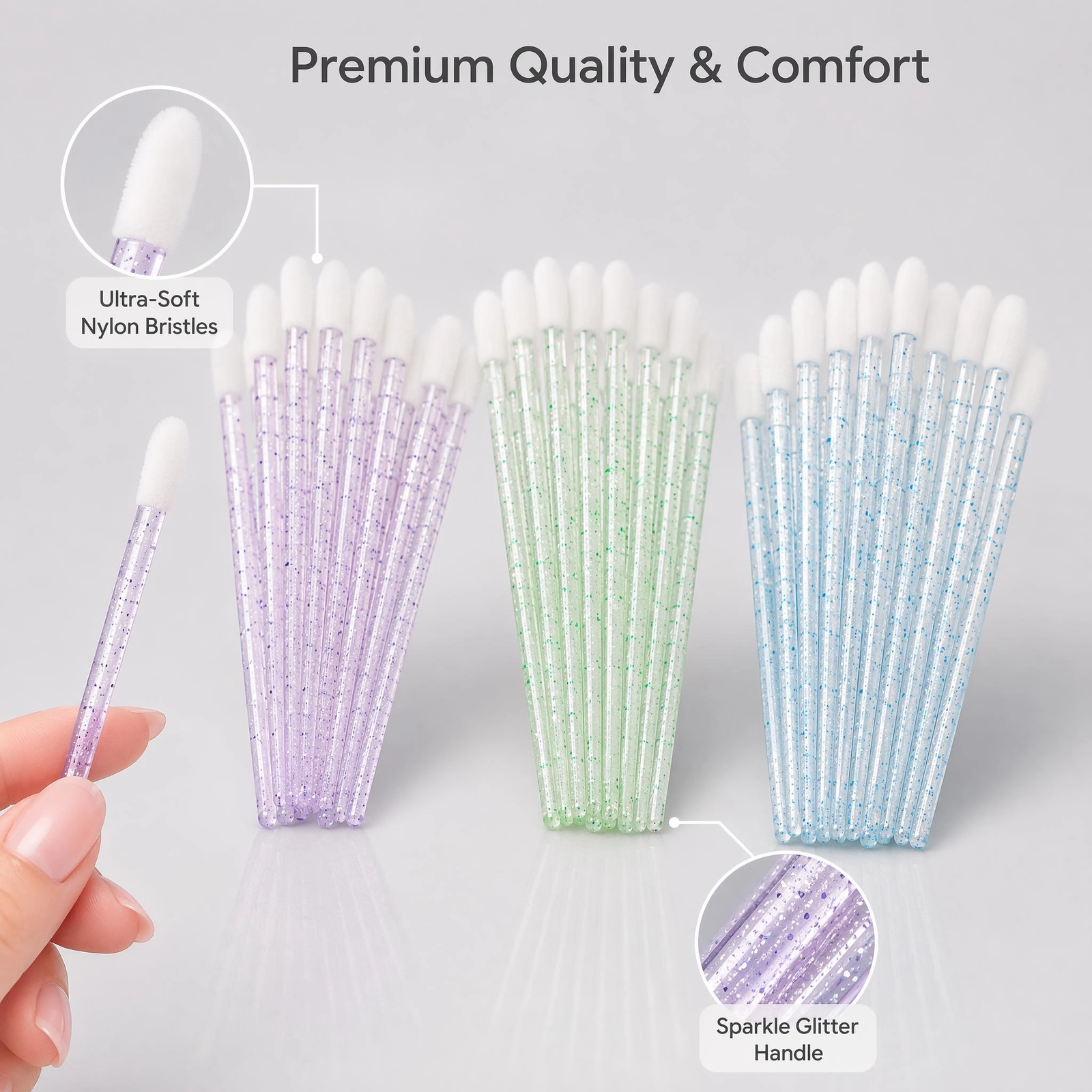 Disposable Lip Brush Applicators — Soft Hygienic Brush Head, Glitter Handle, Multi-Use (3 Colors) - Image 4
