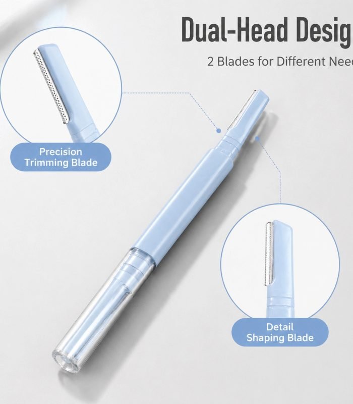 Safety Dual-Head Eyebrow Razor — Micro Guard Mesh, Dual Precision Blades, Portable & Skin-Safe (Sky Blue)