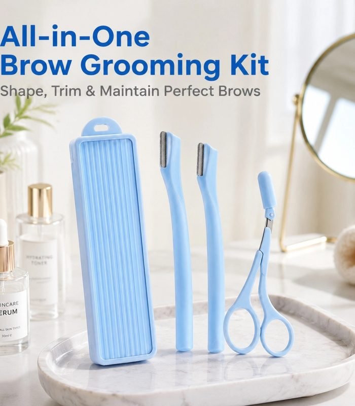 Safety Micro-Guard Eyebrow Razor — Replaceable Blade, Anti-Scratch Guard, Beginner-Friendly (Blue)