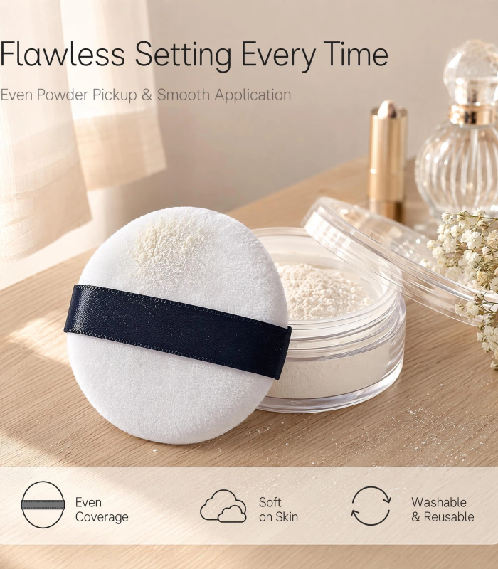 Velvet Powder Puff — Ultra-Soft Velvet Surface, Even Streak-Free Setting, Washable & Reusable