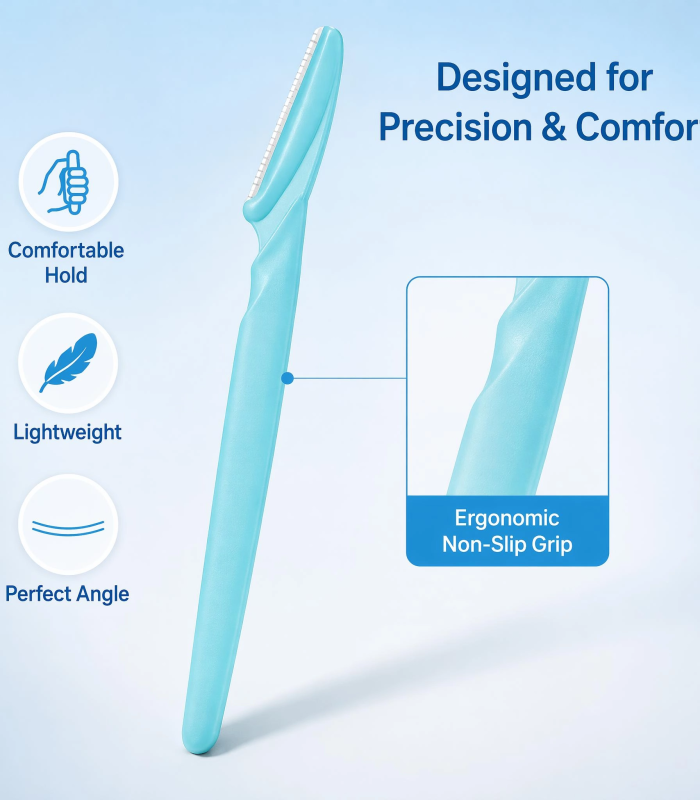 Sky Blue Mini Portable Straight-Handle Eyebrow Razor — Anti-Scratch Safety Guard, Lightweight & Travel-Friendly