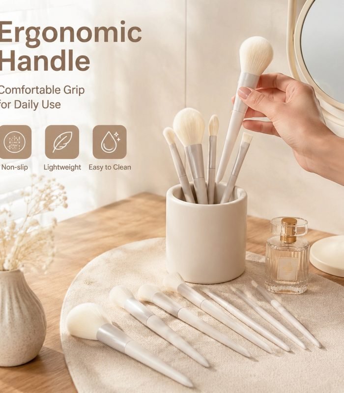 10Pcs Creamy Nude Makeup Brush Set — Ultra-Soft Bristles, Full-Face Coverage Kit (Creamy Nude)