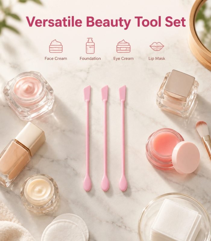 Pink Silicone Cosmetic Spatula Set 3pcs — Dual-Ended Food-Grade Scoop & Spreader, 3 Sizes for All Jars