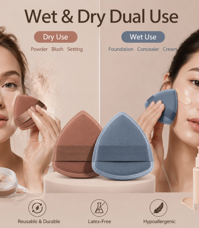 Morandi Soft Triangle Makeup Puff Set — Velvet Touch, Streak-Free Finish, Wet & Dry Use (Multi-Pack)